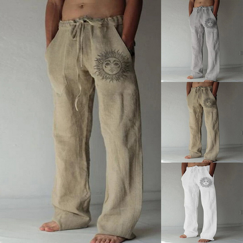 Men Summer Beach Loose Cotton Linen Pants⭐Yoga Drawstring Elasticated Trousers