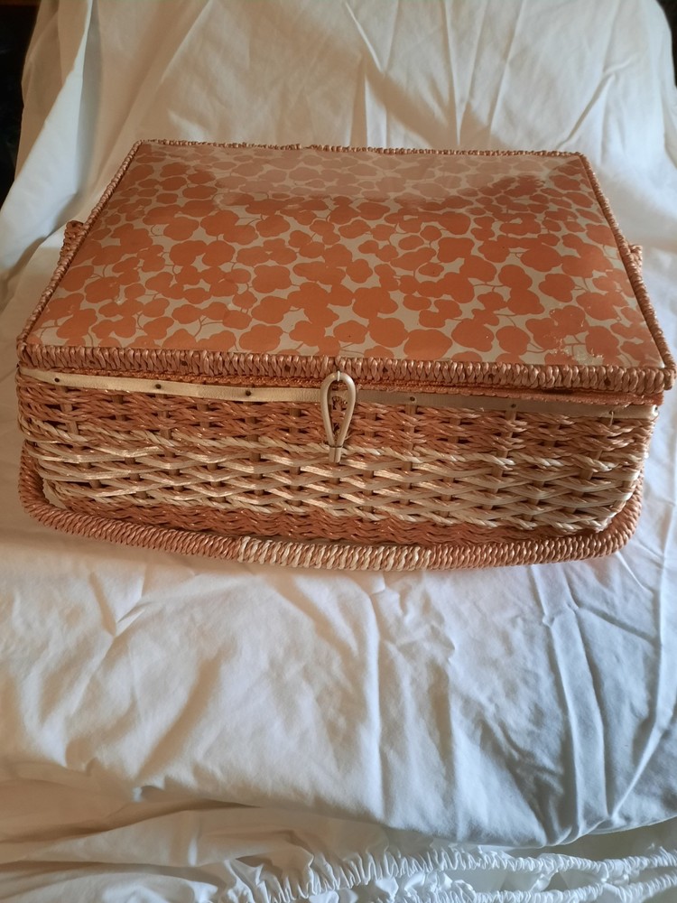 Woven Wicker Sewing Basket in Orange