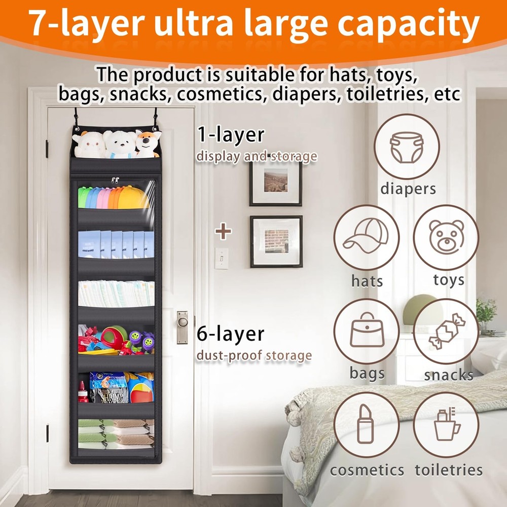 7-Layer Door-Mounted Baseball Cap Organizer, Dust-Proof Hat Rack Holds 90 Hat...