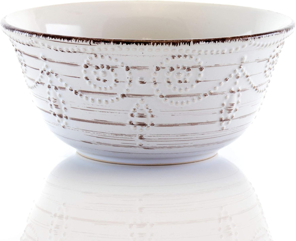 Rustic Birch 16 Piece Embossed Scalloped Stoneware round Dinnerware Set in White