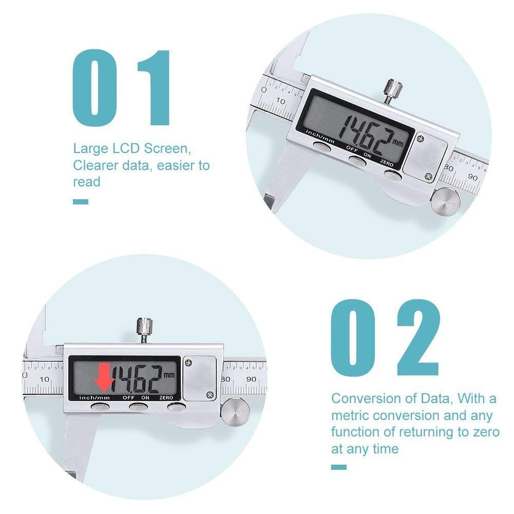 Digital Caliper Measuring Tool, Stainless Steel Vernier Caliper Digital Micro...