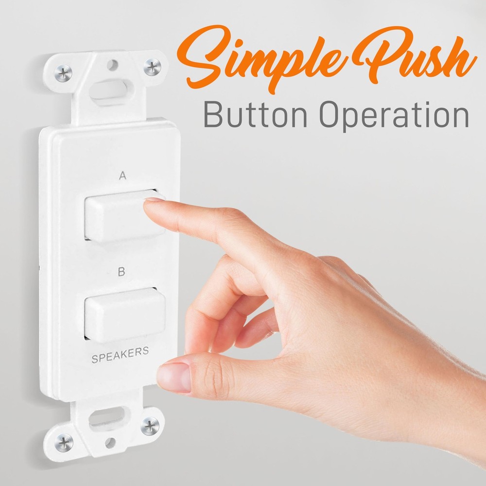 Pyle in Wall Speaker Selector Switch - Home Audio 2-Channel A/B Dual White