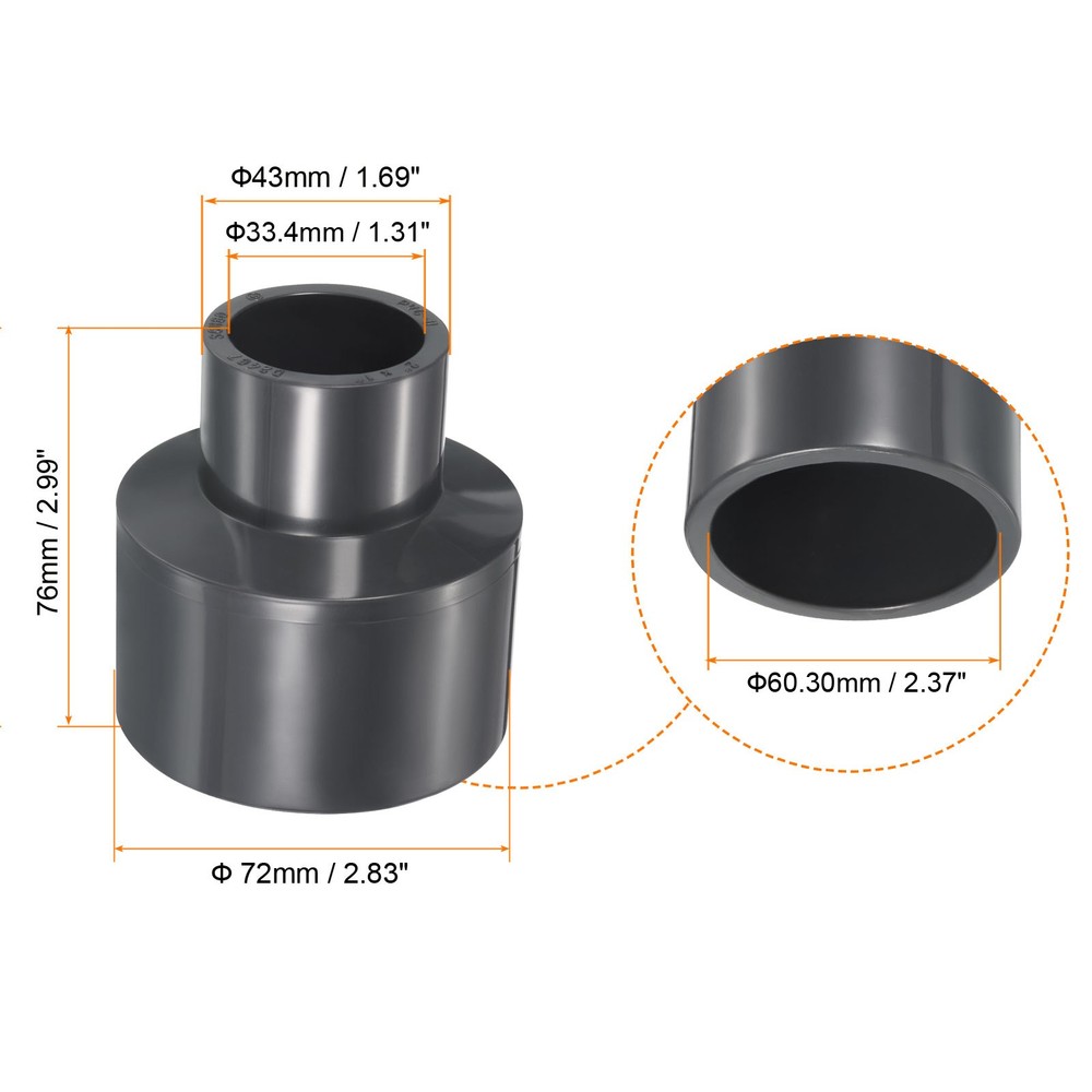 UPVC Reducer Pipe Fitting 2"x 1" Program Socket 80 2pcs Straight Coupling
