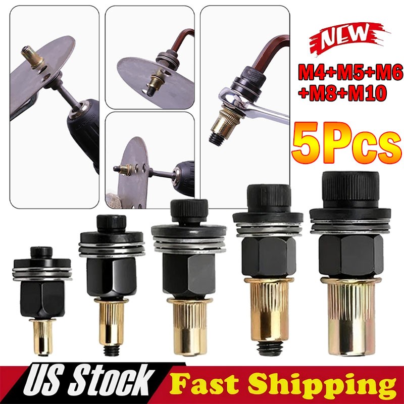 5Pcs Manual Rivet Nut Tool Adapter Carbon Steel Flat Head Threaded Insert Nuts