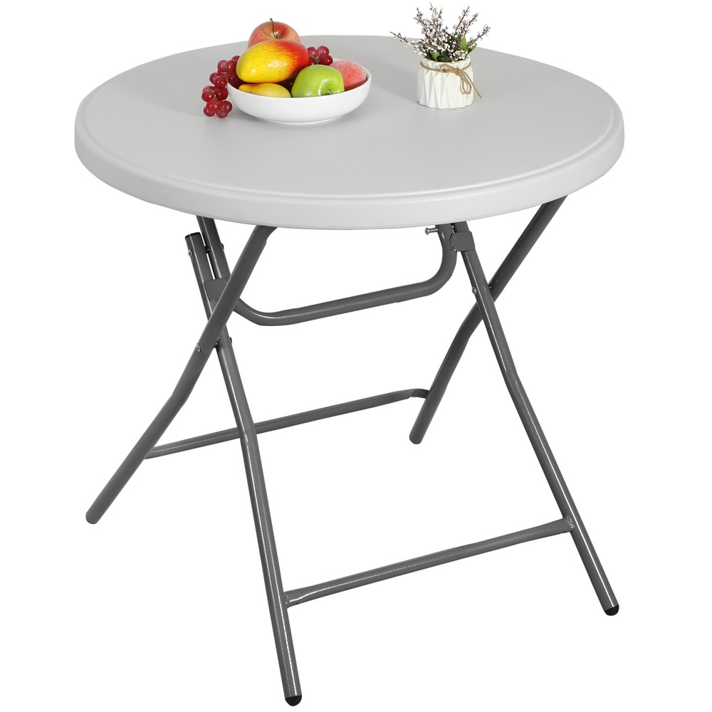 2PCS 32" Round Folding Table Granite White Plastic Cafe Cocktail Party White