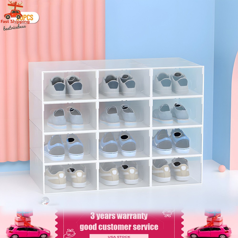 20Pcs Plastic Shoes Storage Box Stackable Display Case Sneaker Organizer Case