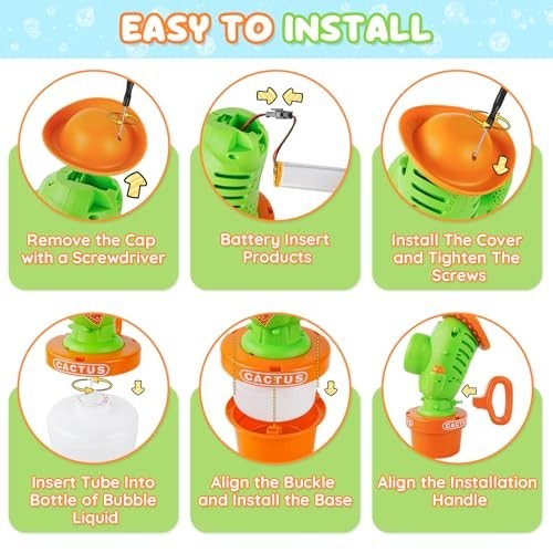 Automatic Cactus Bubble Machine with Music & Lights - Portable Bubble Blower for
