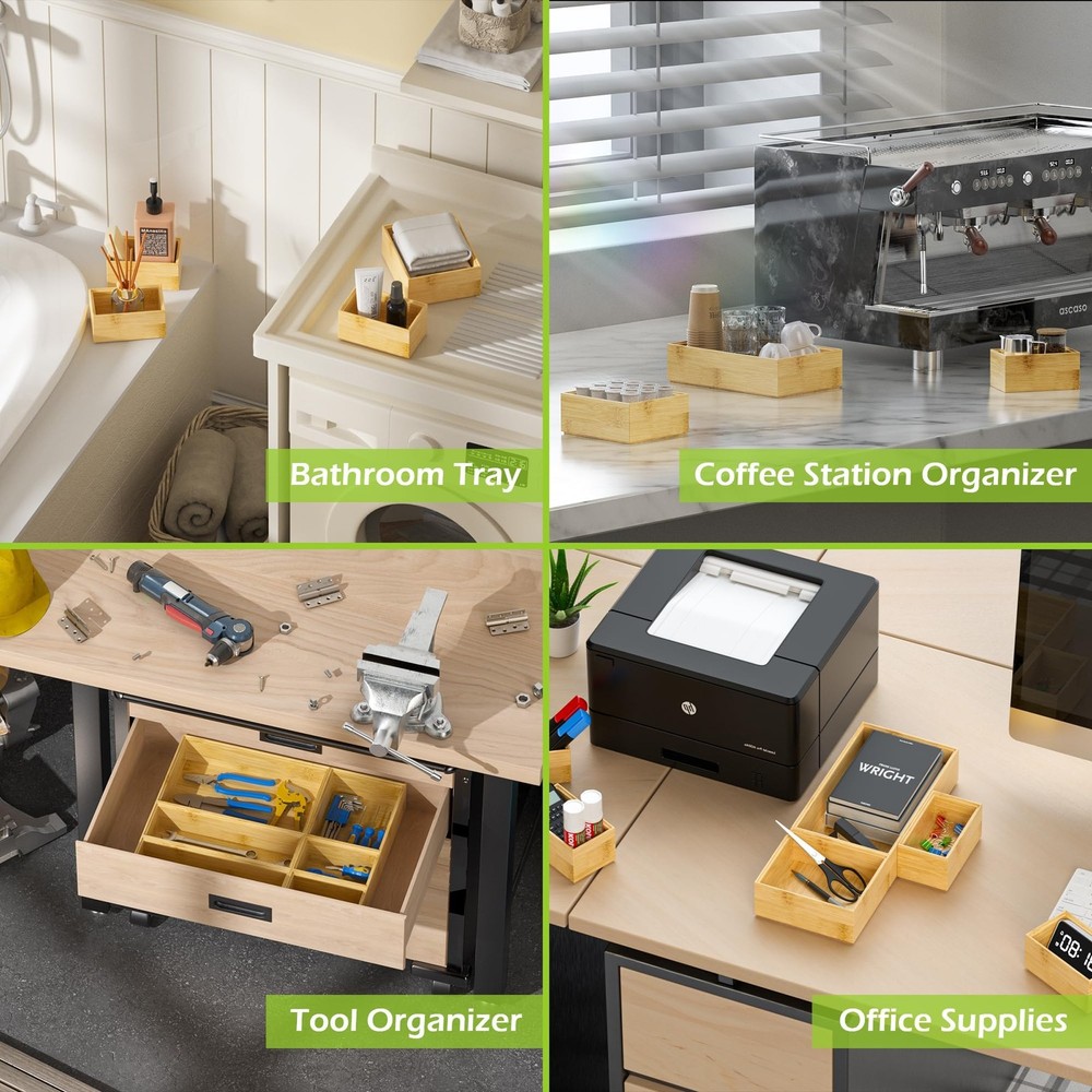 Greatseas Bathroom Drawer Organizer Trays, Bamboo Silverware 8 PCS,