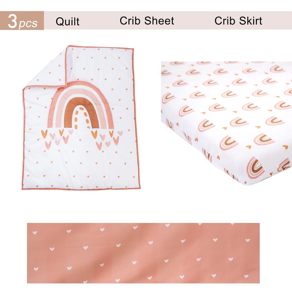 3 Piece Rainbow Boho Crib Bedding Set - Standard Size Nursery Bedding for Boy...