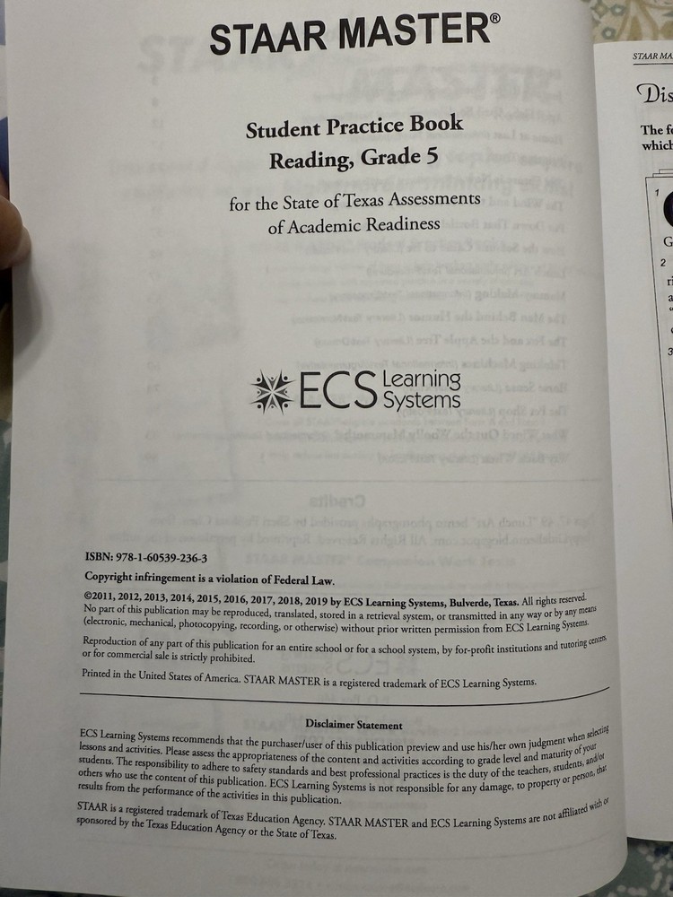 STAAR Master Reading Student Practice Book Level 5 TEKS Aligned