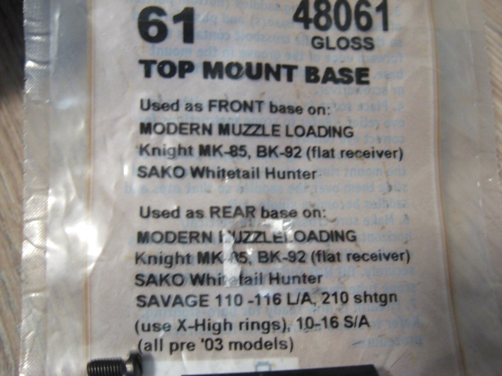 Weaver 48061 Scope Top Mount Base 61 Muzzleloader Base Black Gloss Finish