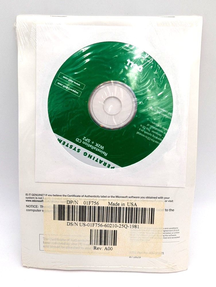 Dell Microsoft Windows 2000 Professional Reinstallation CD W2K+SP2 in Packaging