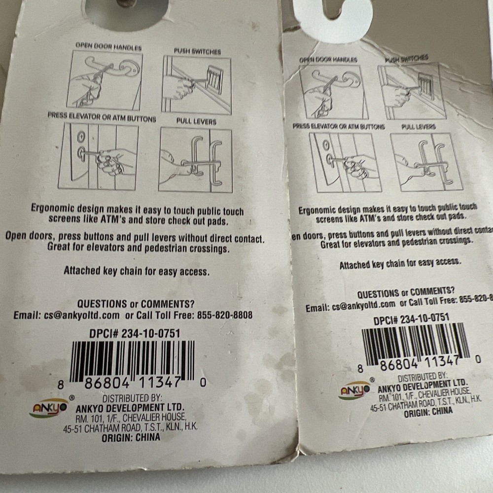 2 Pack HANDS FREE TOOL Safe No Touch Keys Chain, Stop Germs NEW