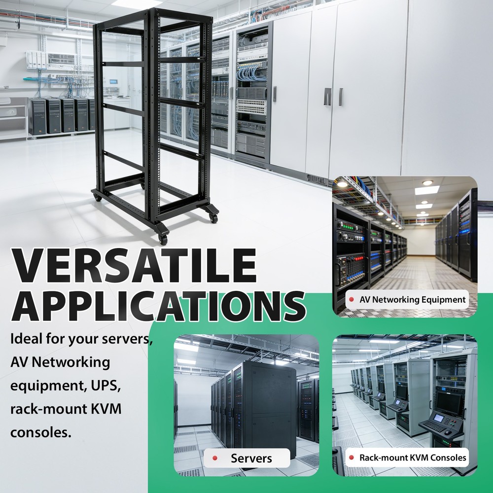 27U 4 Post Open Frame Server Rack Network 22" Adjustable Depth W/ Casters