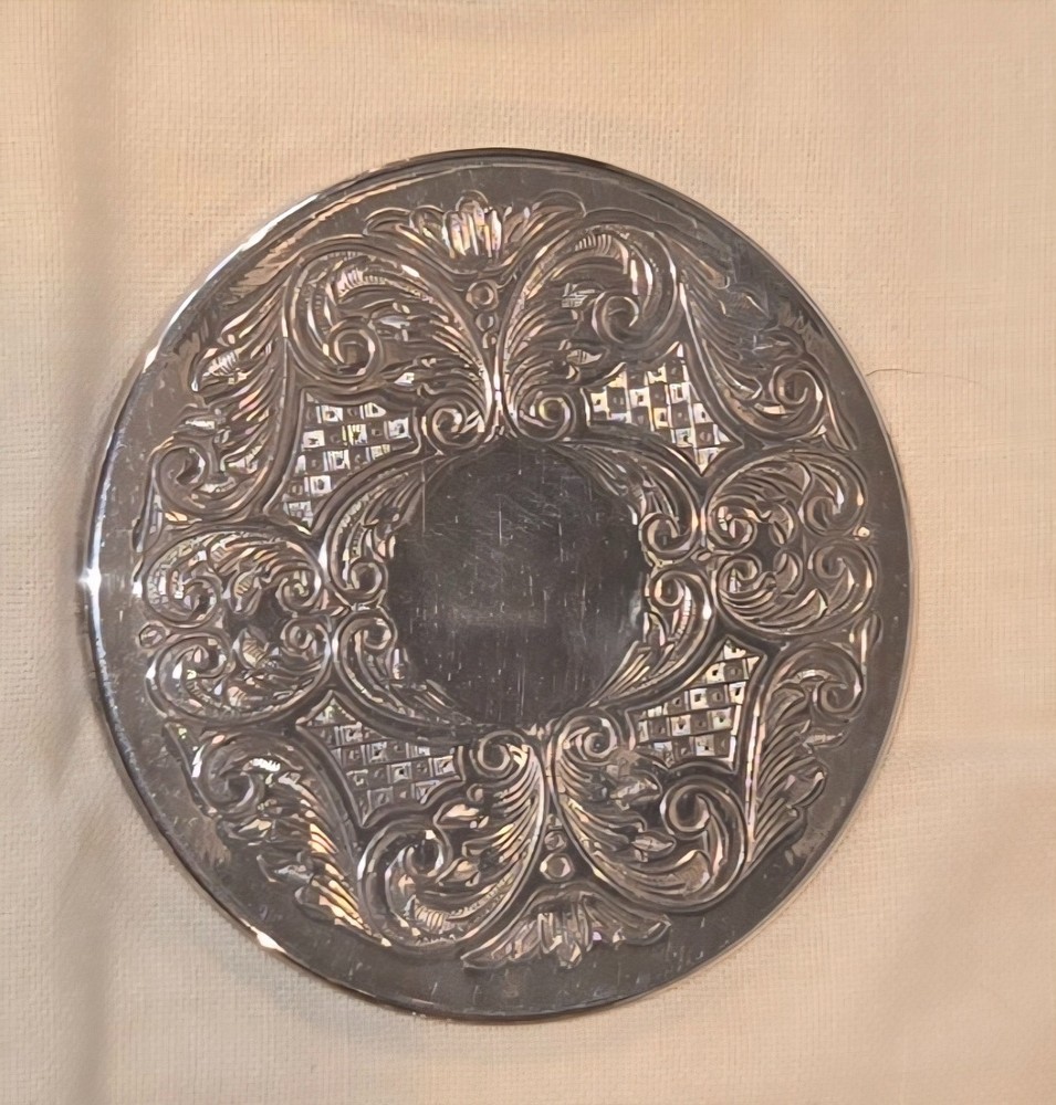 Vintage Silver-Plated Coasters – Set of 6 • Ornate Repoussé Scroll Pattern