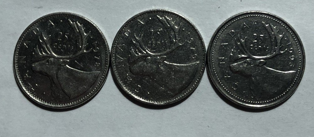 Canada 1978 1979 1993 Twenty-Five Cent 25c Quarters Silver Coins