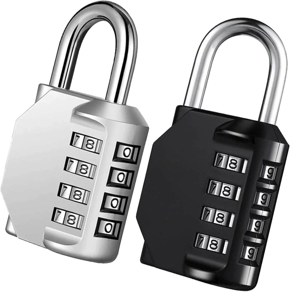 Combo Lock for Lockers, 4 Digit Combination Padlock, 2 Pack Pad Locks with Code