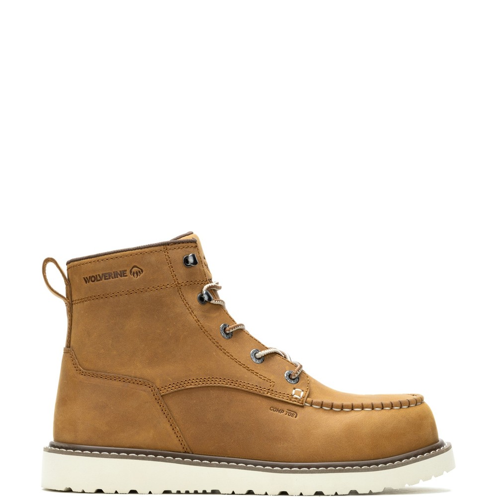 Wolverine Men Trade Wedge Unlined 6" Moc-Toe Composite-Toe Work Boot Shoes