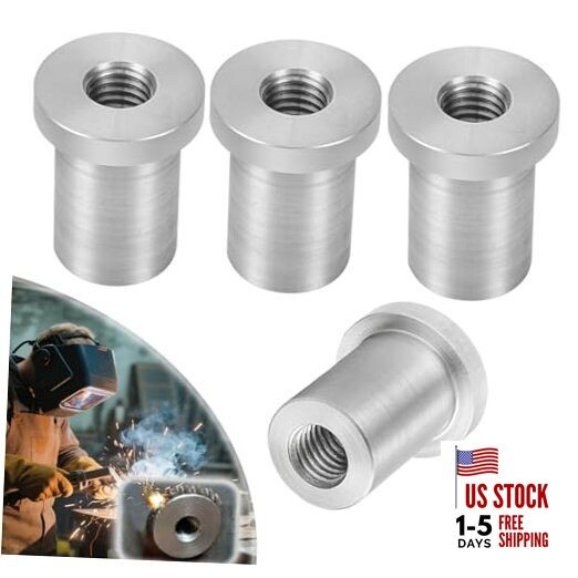 Weld-On Nut,Thread Long Threaded Stepped Bung Female Weld Nut 3/8"-16 4-Pack