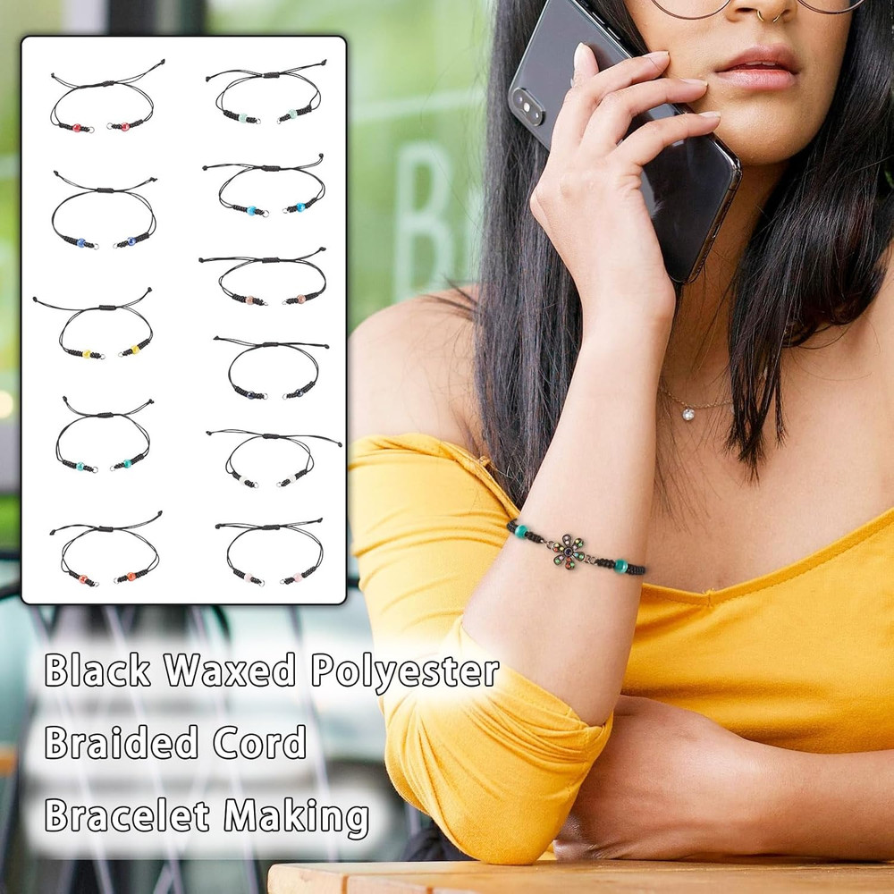 11 Pcs Adjustable Braided Cords Black Waxed Braided Thread Half Finished Bracele