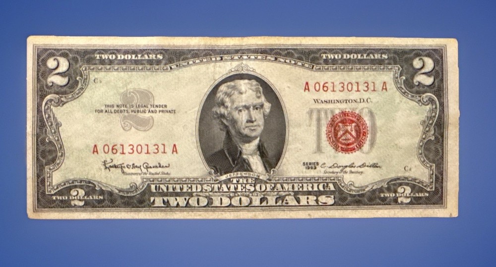 1963 $2 DOLLAR RED SEAL CRISP CIRCULATED NOTE FAST SHIPPING! C38