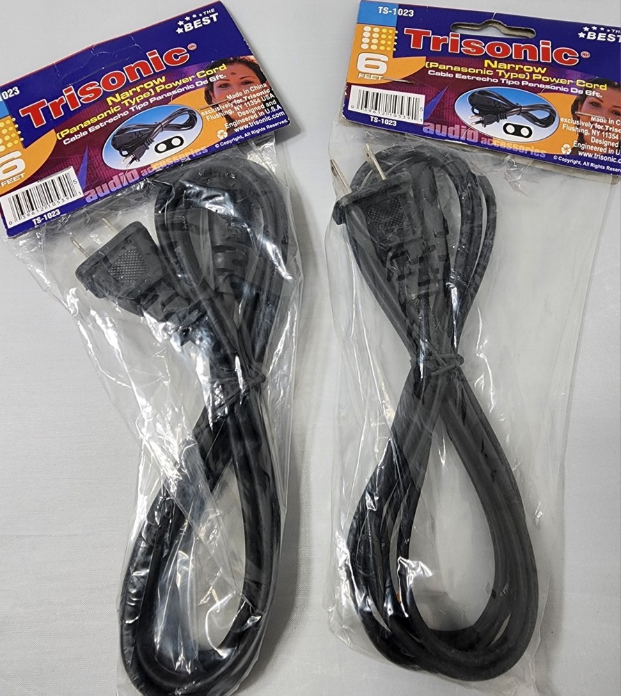 2 Pack Power Cord 6ft Narrow Panasonic Type AC Cable Replacement for Electronics