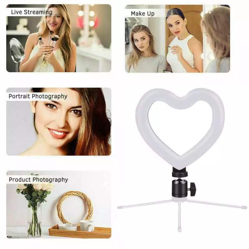 6'' LED Heart-shaped Light Dimmable Cold Warm ring Light with 6” stand