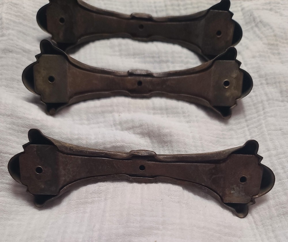 3 Vintage Brass & Steel Drawer Handles Cabinet Pulls