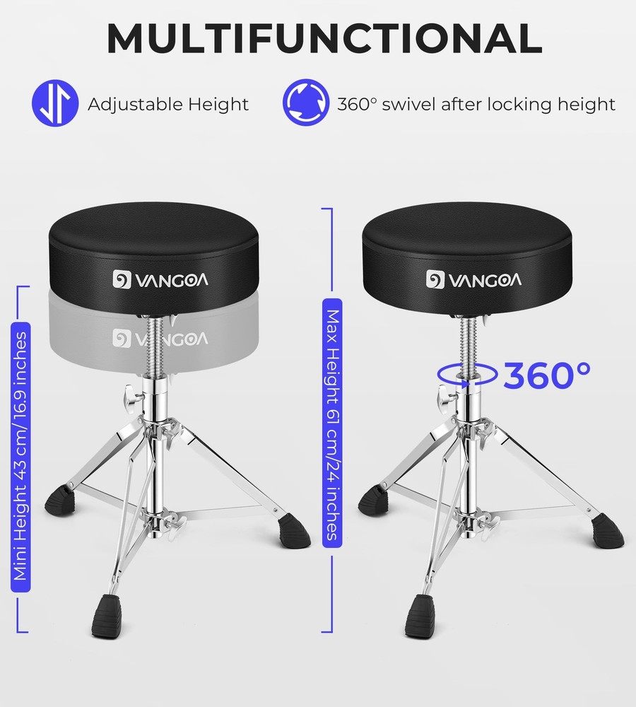 Adjustable Drum Throne Stool Double Braced with Drumsticks