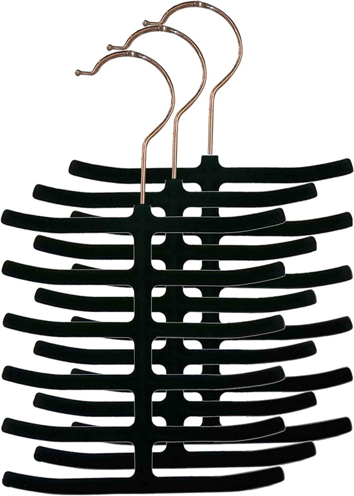 Home Basics 3-Pack Non-Slip Velvet Tie Hanger Organizer Rack 3 Pack, Black
