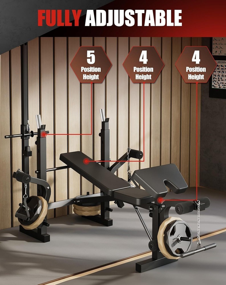 Foldable Olympic Weight Bench Set Bench Press Rack w/ Leg Developer LAT Pulldown