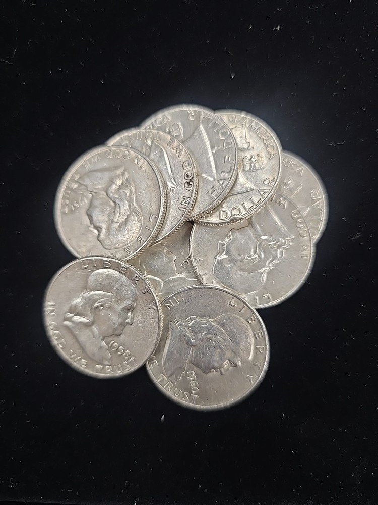 Benjamin Franklin Half Dollar Coins 90% Silver 6 coins $3 face