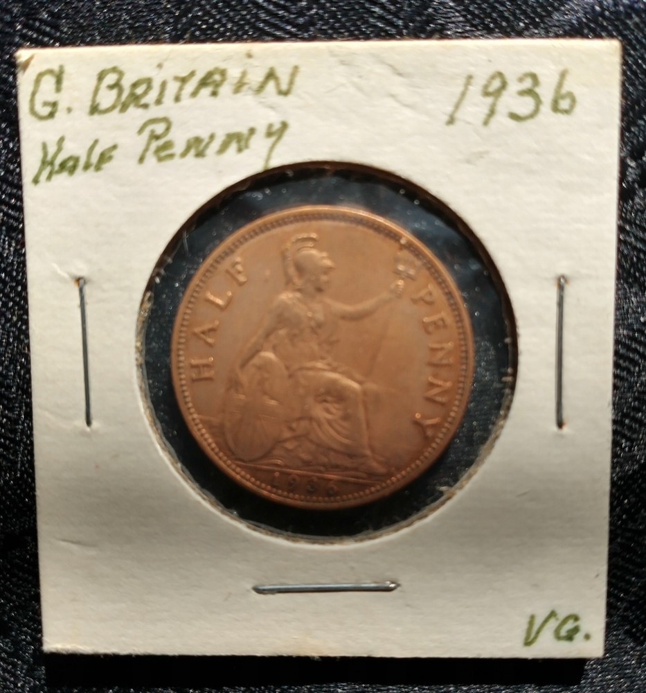 1936 Great Britain Half Penny Coin VG