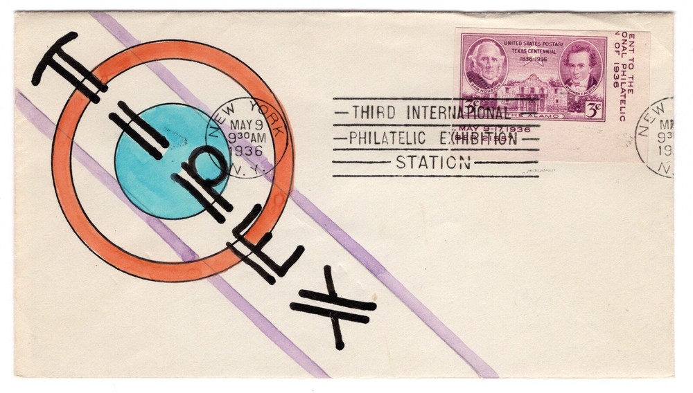 #778d Texas TIPEX 1936 FDC - Hand-Painted Max Klemm