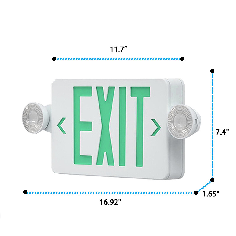 LED Exit Sign Emergency Light Compact Combo Double Face w/Battery Backup Green