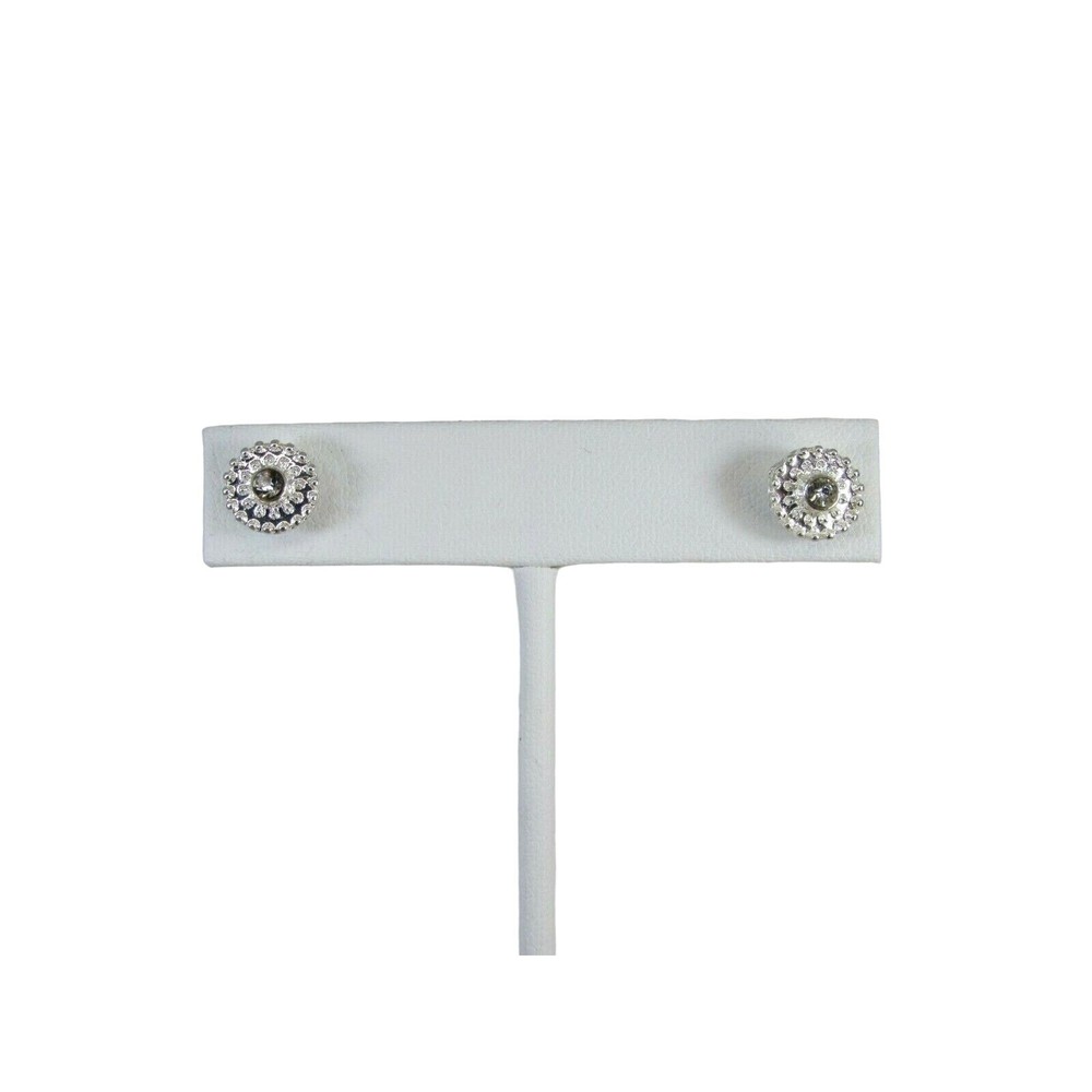 Rhinestone Silvertone Pierced Earrings Studs Silver Tone Crystal 48991