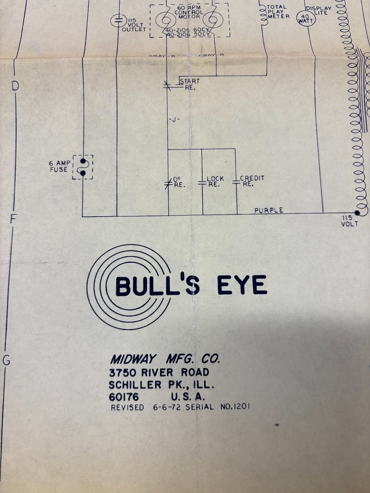 ORIGINAL-MIDWAY-BULL'S EYE-SCHEMATICS