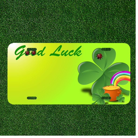 Custom Personalized License Plate With Good Luck Rainbow And Four Leaf Clover