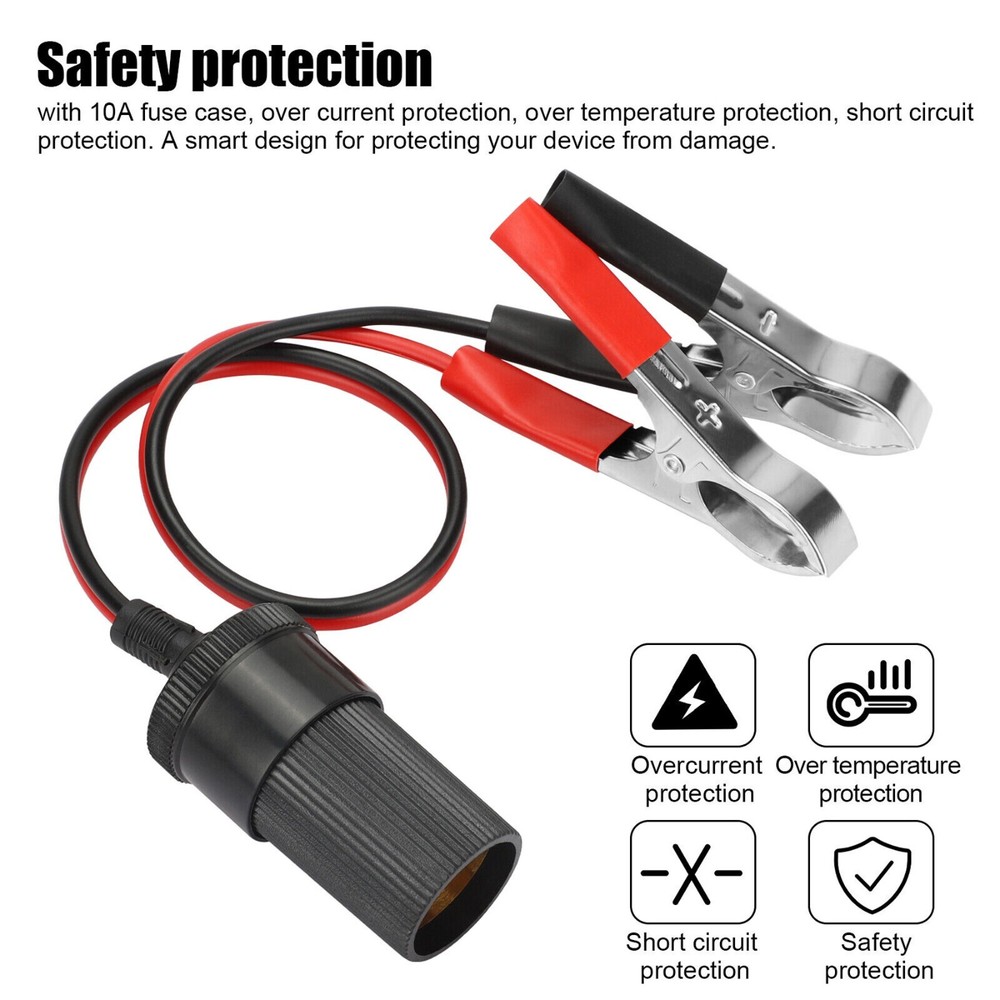 2PCS Car Battery Alligator Clamp Clip Cigarette Lighter Power Adapter Socket 12V