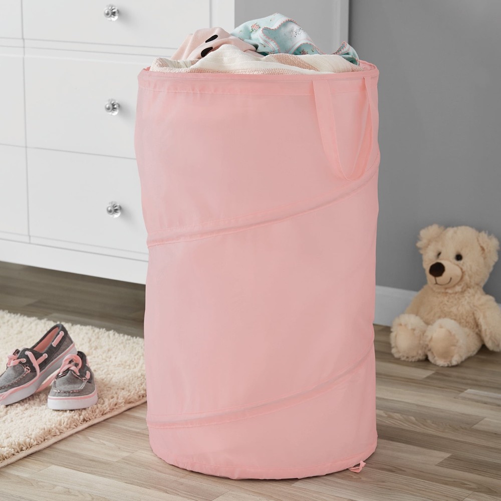 Pop-Up Spiral Polyester Laundry Hamper Space-Saving Laundry Bag Pink Adult