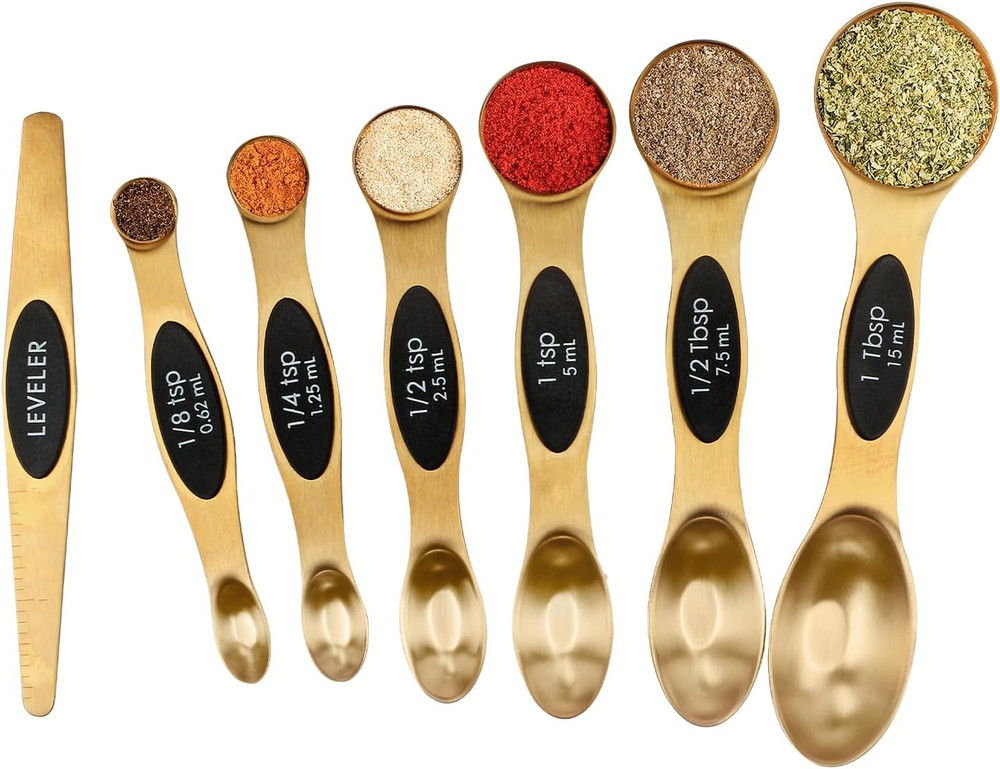 Magnetic Measuring Spoons Set Stainless Steel with Leveler, Stackable Metal Tabl