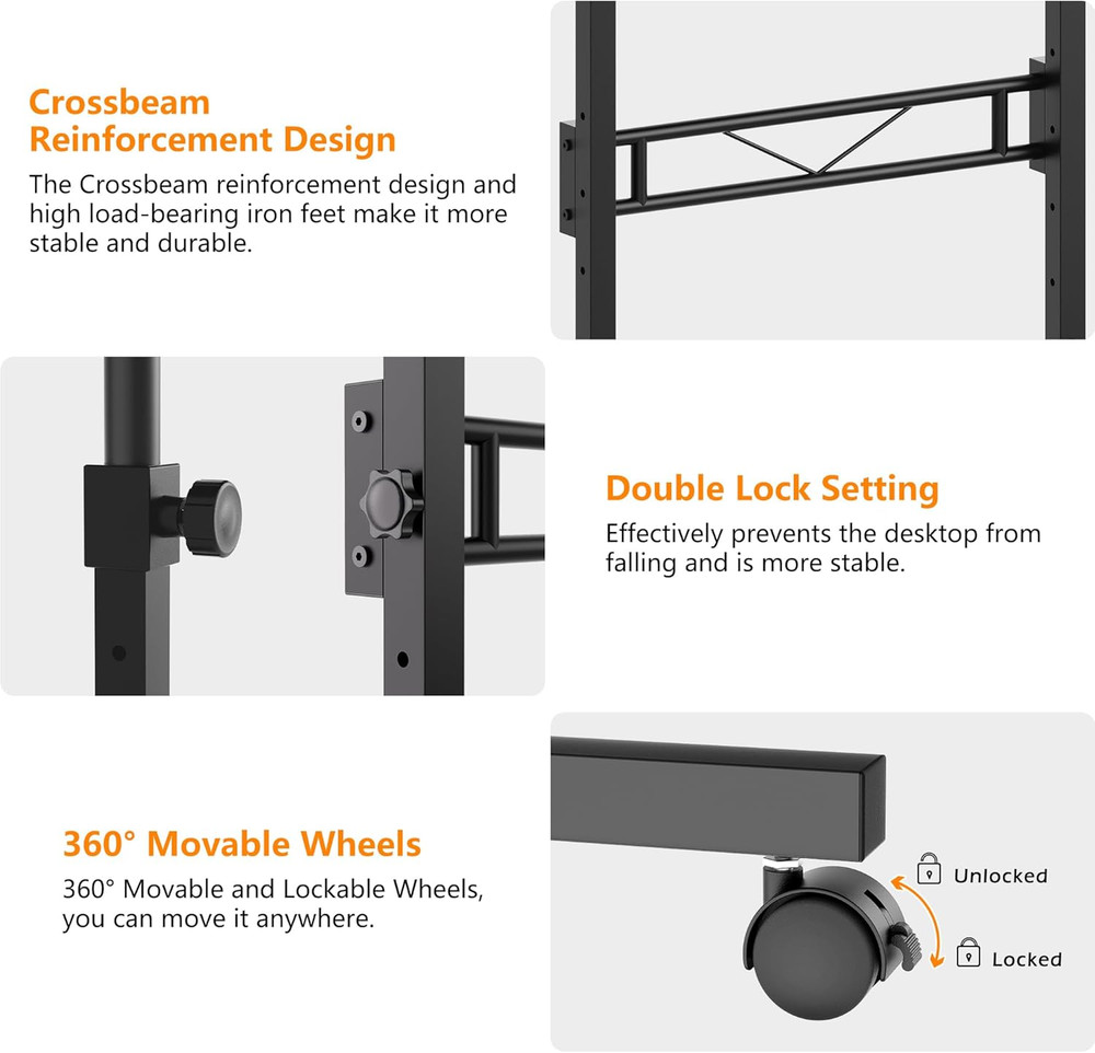 Portable 32" Adjustable Height Rolling Standing Desk for Small Spaces