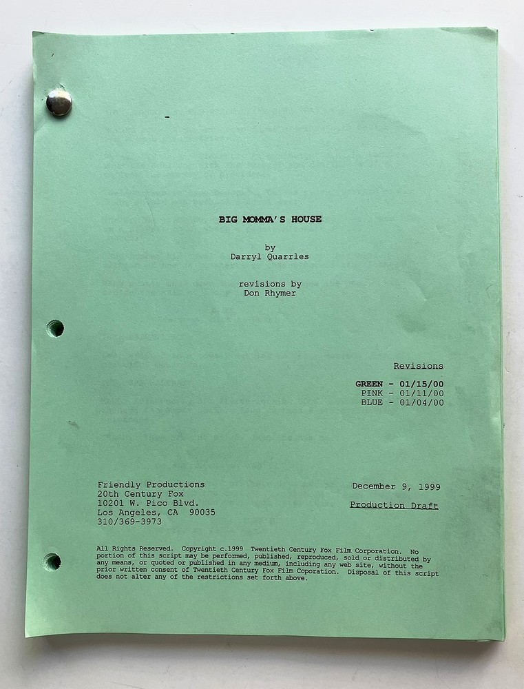 Big Momma's House Original Script + Major Revisions 2000 Martin Lawrence
