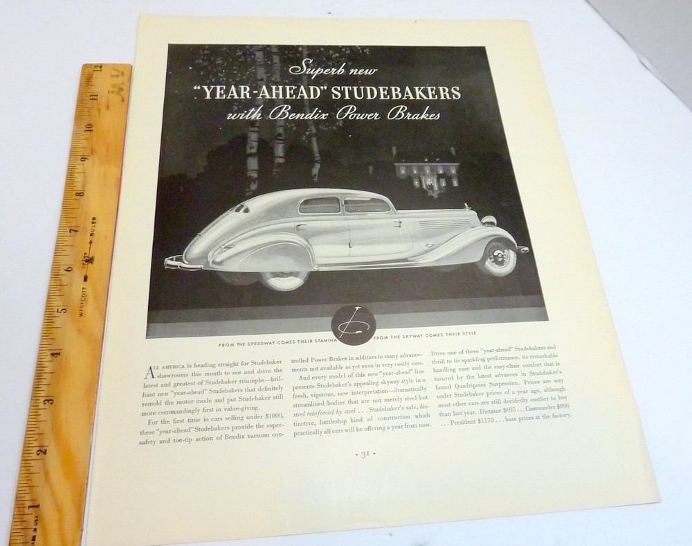 Bendix, Packard, Budweiser, Camel - Nice Lg Magazine Ads From 1930s Studebaker
