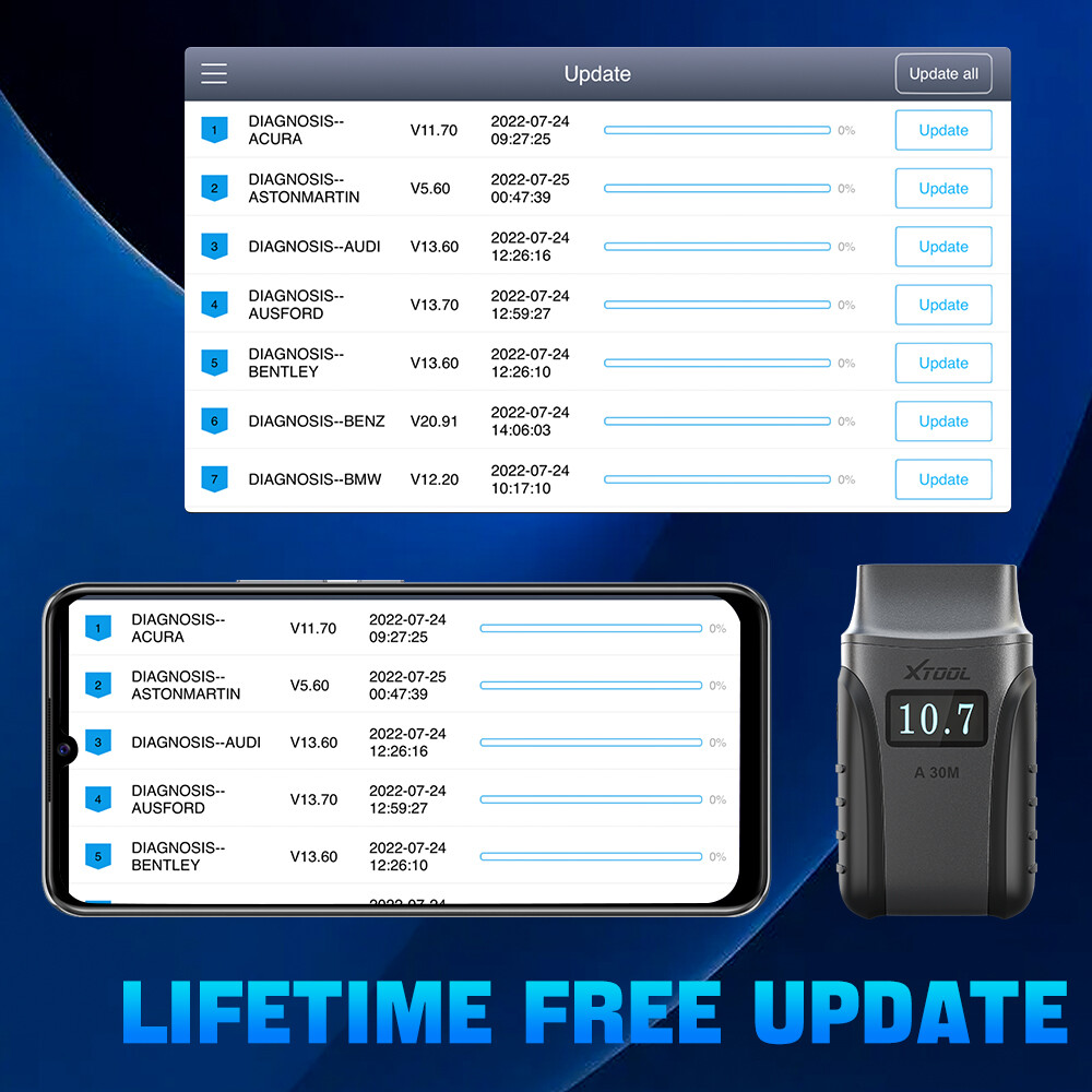 XTOOL A30M +Cable Car Bluetooth OBD2 Scanner Bidirectional Full Diagnostic Tool