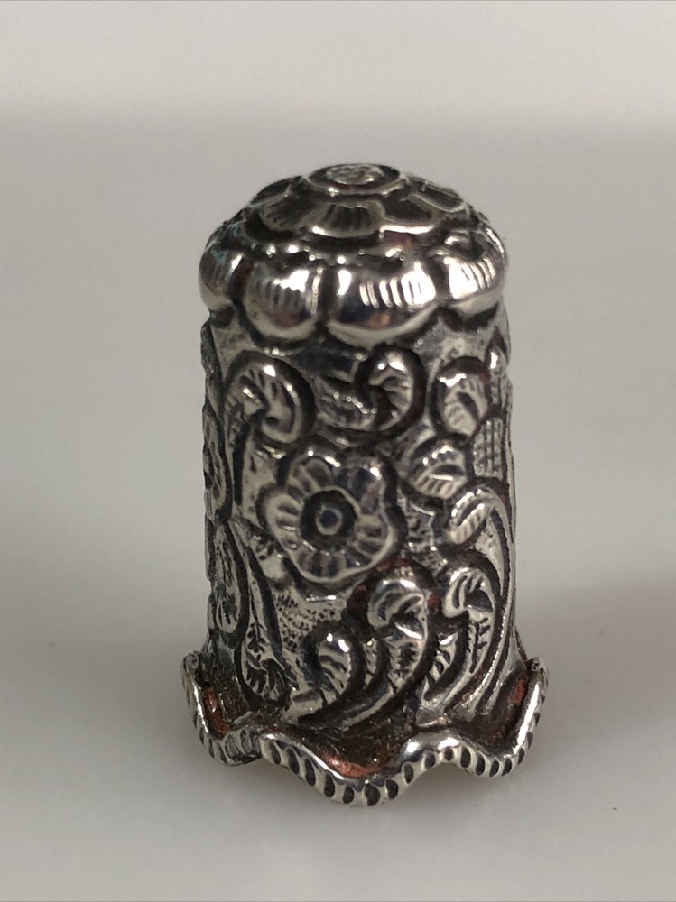 Silver Asian INDIAN Thimble with FLOWERS