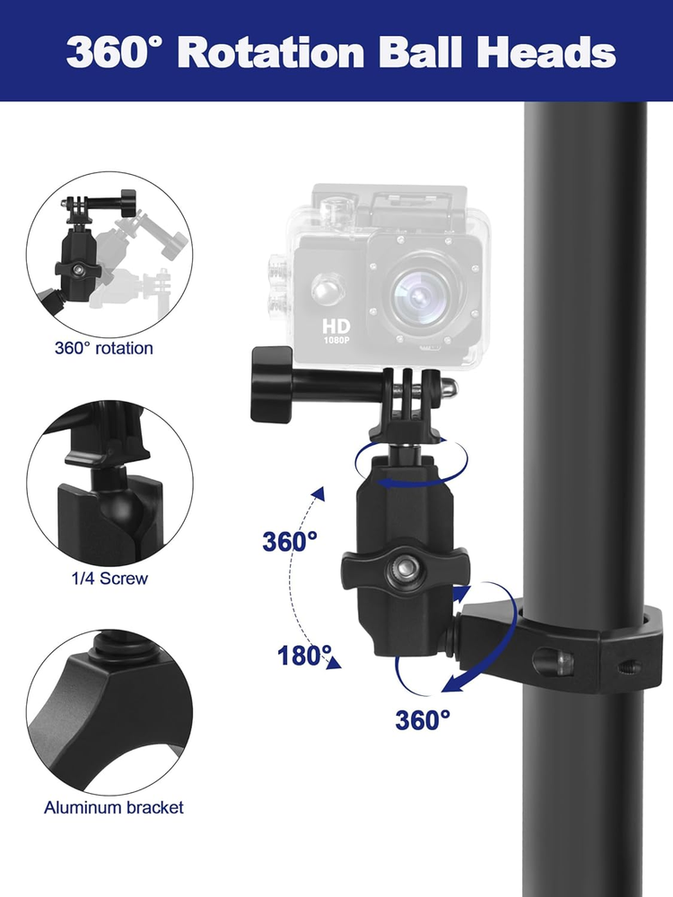 UTV Camera Mount for 1.75"-2" Roll Bars - Compatible with Gopro, Mevo Start & Mo
