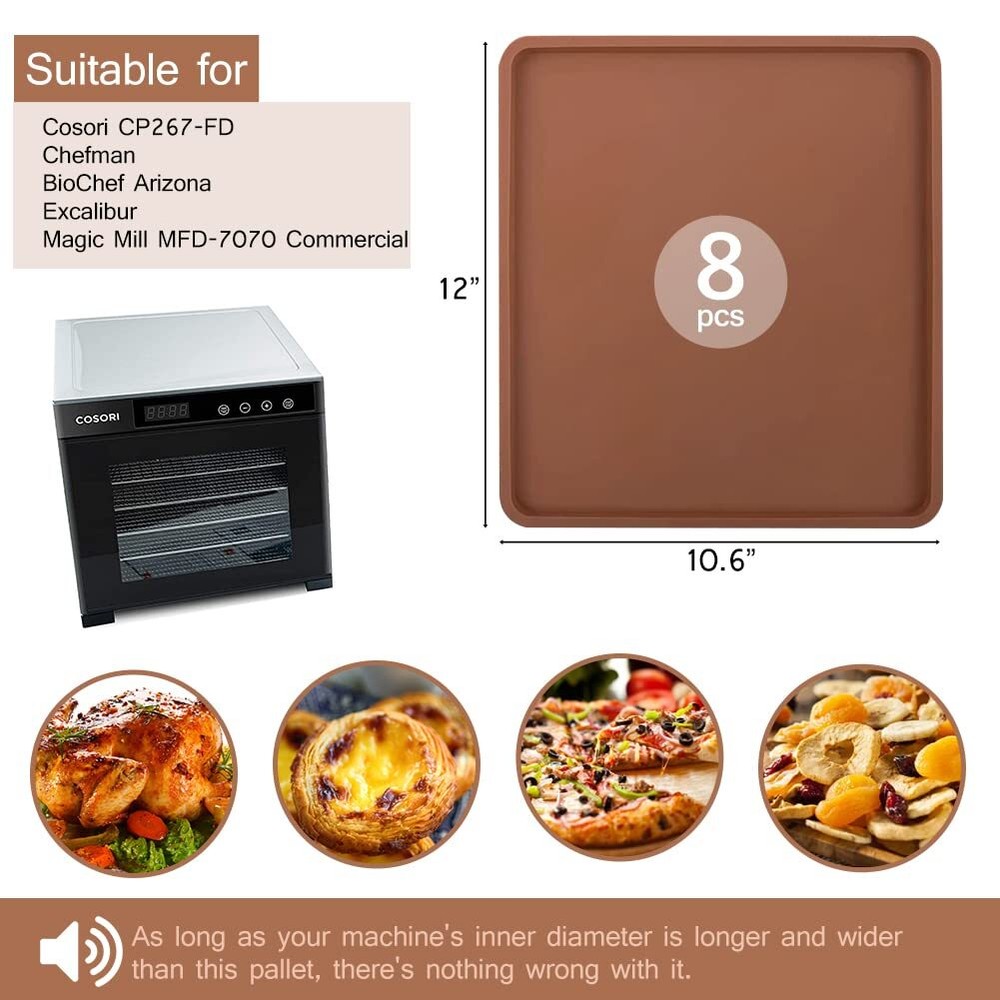 8Pcs Silicone Dehydrator Trays Nonstick Silicone Drye Mats with Edge Compatible