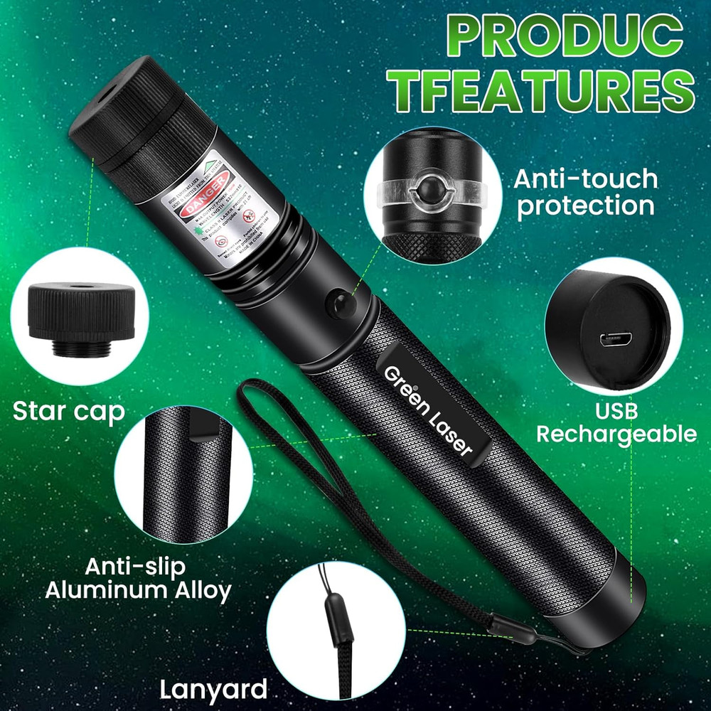 Long Range Laser Pointer, Rechargeable Flashlight with Green Laser Pointer for N