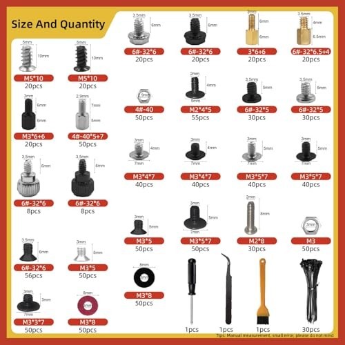 1000pcs Computer Screw & Standoff Kit for ATX Cases, HDD/SSD, GPU - DIY PC Repai